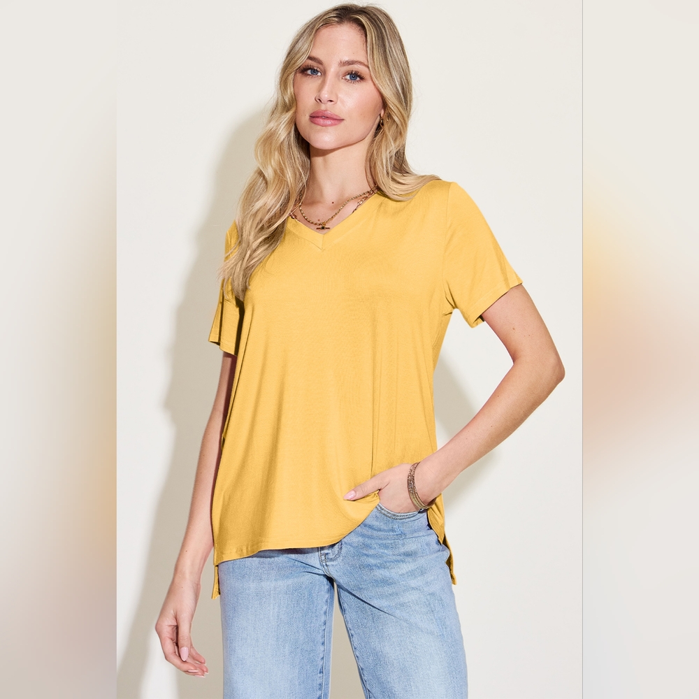 Basic Bae Bamboo Full Size V-Neck High-Low T-Shirt